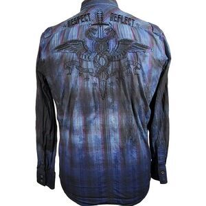 Indigo‎ Star Shirt Mens M Blue Embroidered Graphic Respect Reflect Design Corps